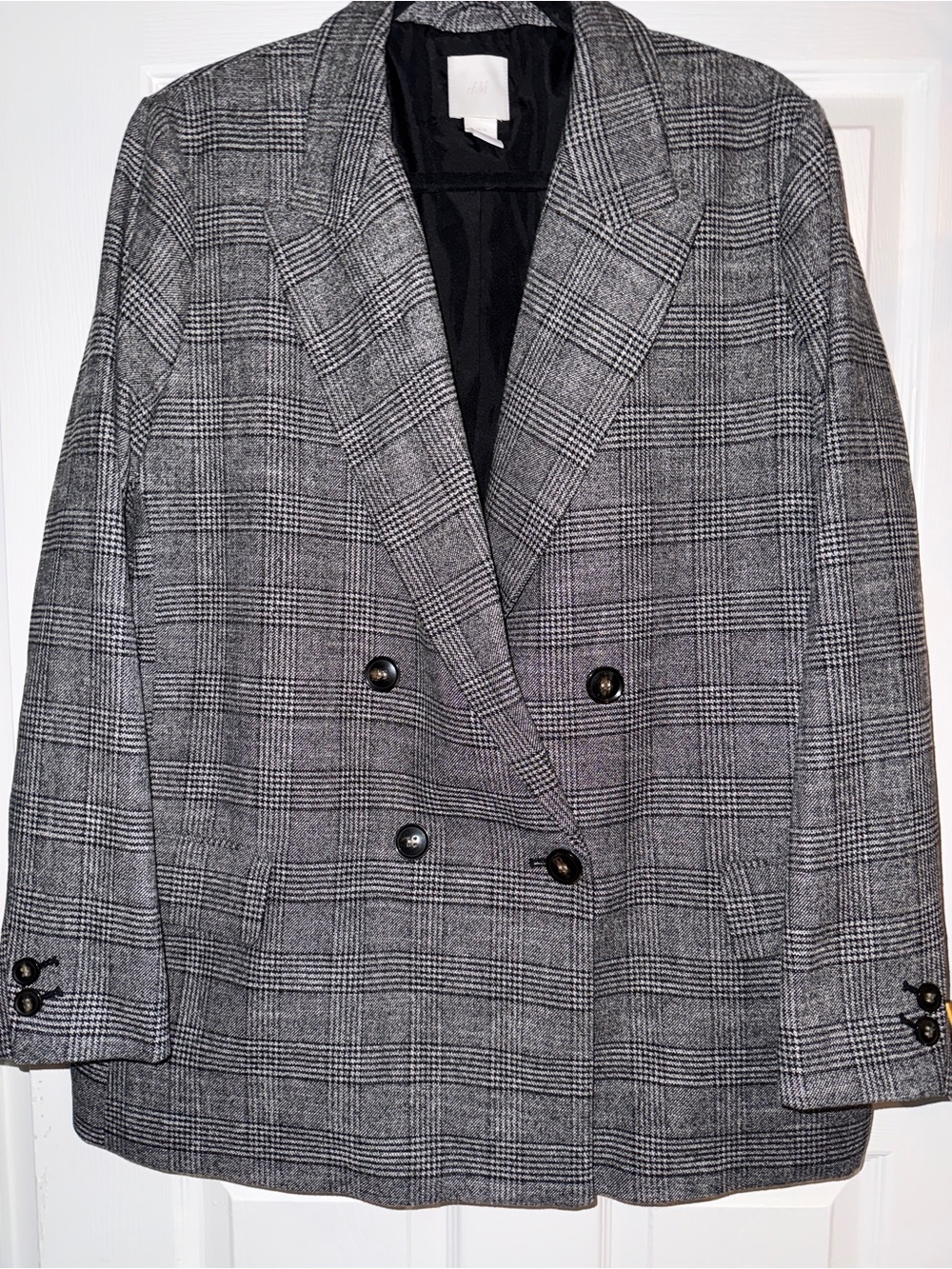 H&M Women’s Gray Glen Plaid Double-Breasted Blazer